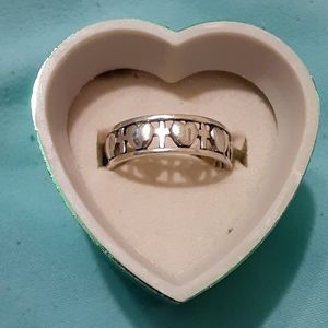 Heart and cross sterling silver band